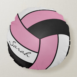 Cojín Redondo Voleibol rosa, negro y blanco | Nombre DIY