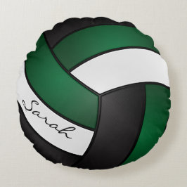 Cojín Redondo Voleibol verde oscuro, negro y blanco | Nombre DIY