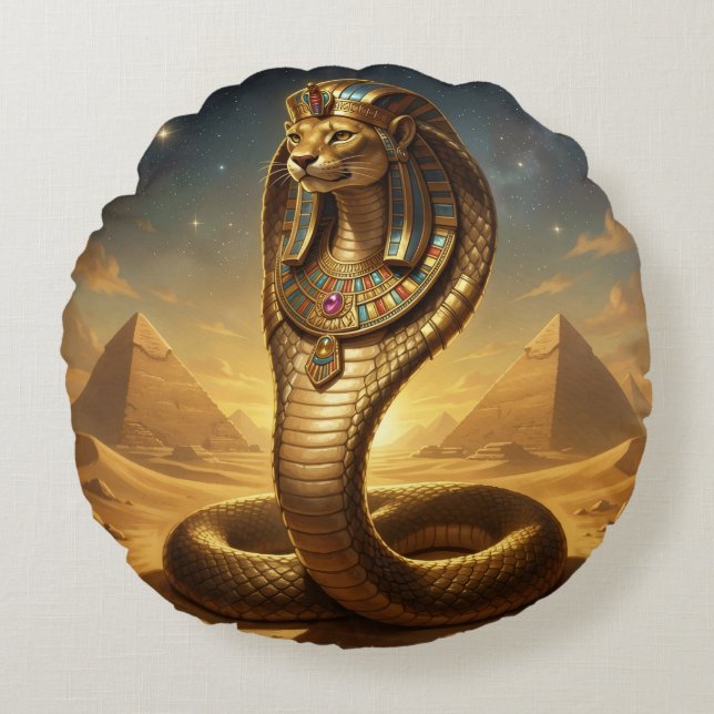 Cojín Redondo Wadjet – Egyptian Cobra Goddess (Anverso)