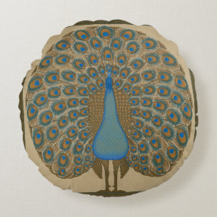 Cojín Redondo Walter Crane Blue Peacock con su propagación en la