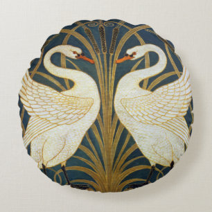 Cojín Redondo Walter Crane Cisne Vintage y Iris Arte Nouveau