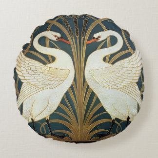 Cojín Redondo Walter Crane Swan, Rush E Iris Art Nouveau
