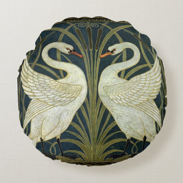 Cojín Redondo Walter Crane Swan & Rush e Iris victoriano  (Anverso)