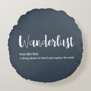 Cojín Redondo Wanderlust definición color azul blanco