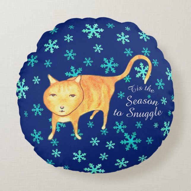 Cojín Redondo Warm Fuzzies & Winter Flurries Christmas Cat (Anverso)