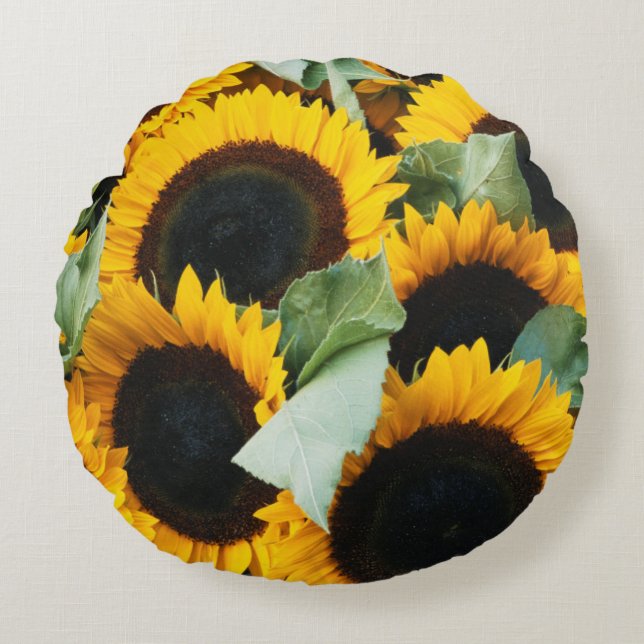 Cojín Redondo Washington, Seattle, Girasol a la venta pike (Anverso)