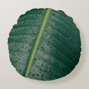 Cojín Redondo Water droplets on banana leaf