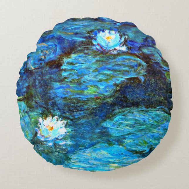 Cojín Redondo Water Lilies (blue) by Claude Monet (Anverso)