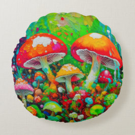 Cojín Redondo Watercolor Abstract Mushrooms