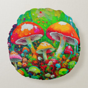 Cojín Redondo Watercolor Abstract Mushrooms