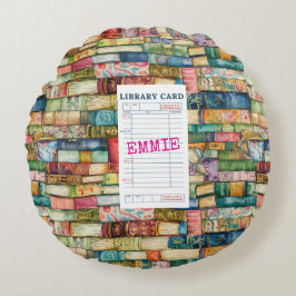 Cojín Redondo Watercolor Aesthetic Stacked Books