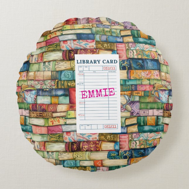 Cojín Redondo Watercolor Aesthetic Stacked Books (Anverso)