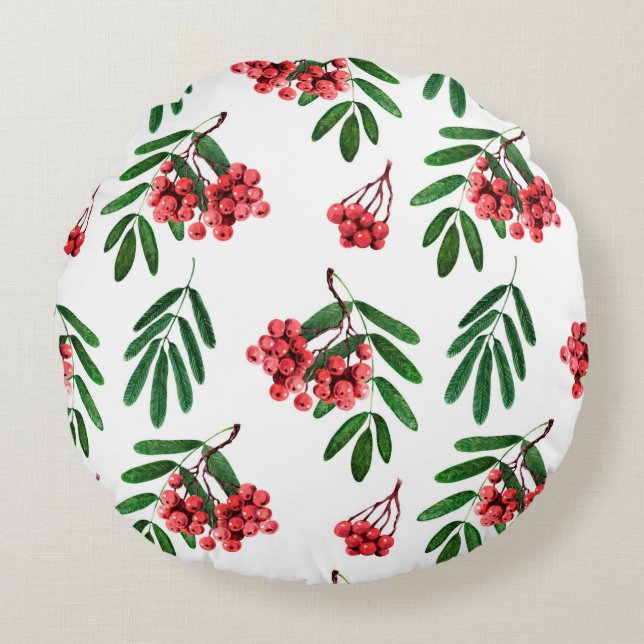 Cojín Redondo Watercolor background autumn bright rowan (Anverso)