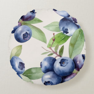 Cojín Redondo Watercolor Blueberry Garden Round Pillow
