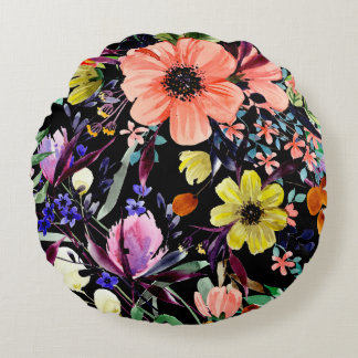 Cojín Redondo Watercolor floral seamless pattern. Different buds