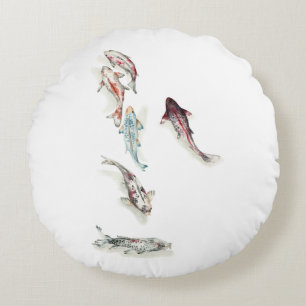 Cojín Redondo Watercolor Koi Fish