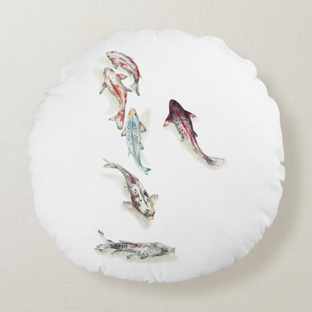 Cojín Redondo Watercolor Koi Fish (Anverso)