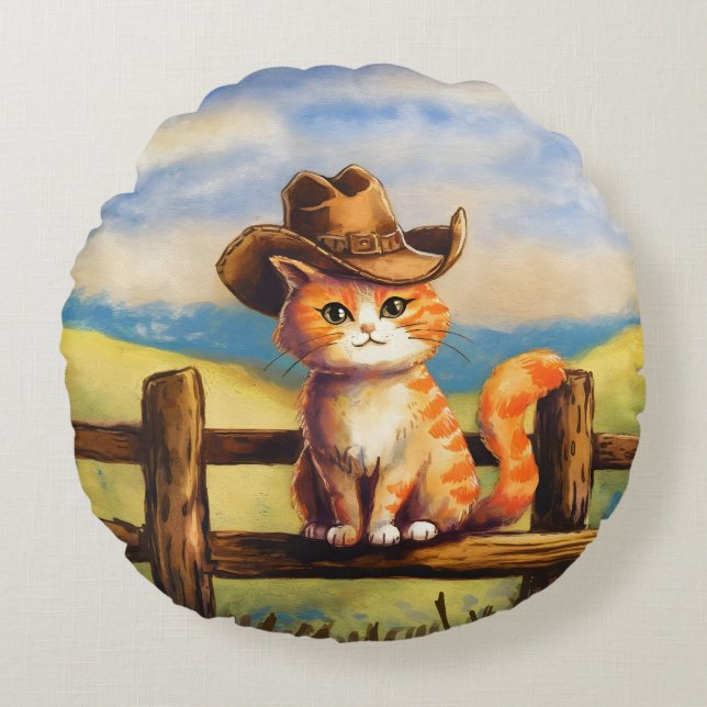 Cojín Redondo Watercolor Painted Cat Dad (Anverso)