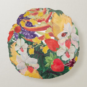 Cojín Redondo WAtercolor patrón tropical transparente con f exót