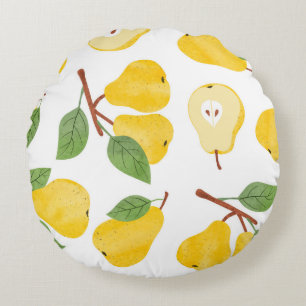 Cojín Redondo Watercolor Pears Vintage Fruit Pattern