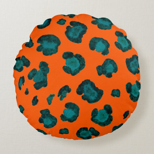 Cojín Redondo Watercolor seamless pattern with leopard skin. Fas (Anverso)