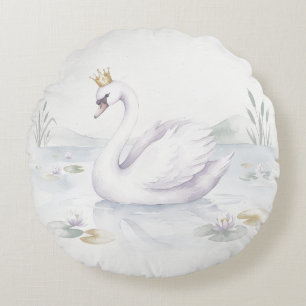 Cojín Redondo Watercolor Swan Princess Round Decorative Pillow