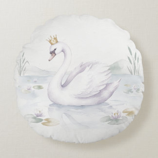 Cojín Redondo Watercolor Swan Princess Round Decorative Pillow