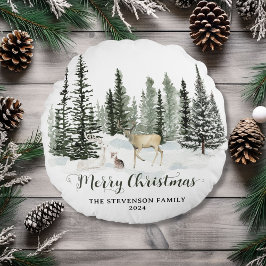 Cojín Redondo Watercolor Woodland Feliz Navidad