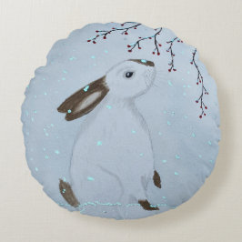 Cojín Redondo Watercolour Winter Bunny Rabbit