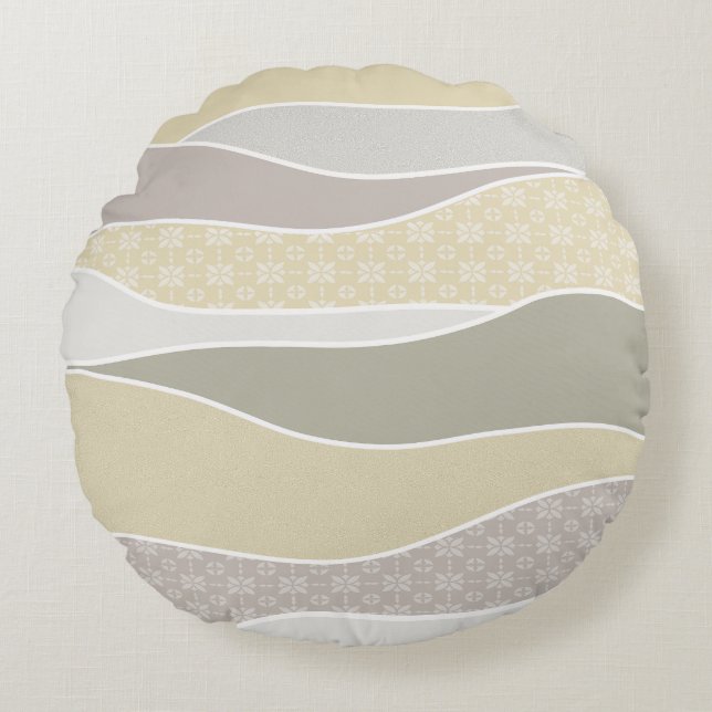 Cojín Redondo Wave curvada verde cálida rosa amarillo amarillo c (Anverso)