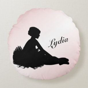Cojín Redondo Weary Ballerina Personalizada con Nombre Rosa