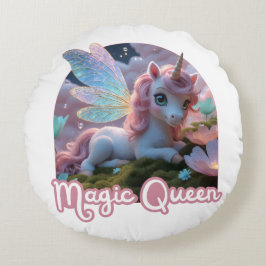 Cojín Redondo Weißes Einhorn mit Flügeln - Magic Queen