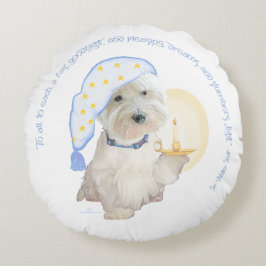 Cojín Redondo Westie Azul Buenas Noches con Vela