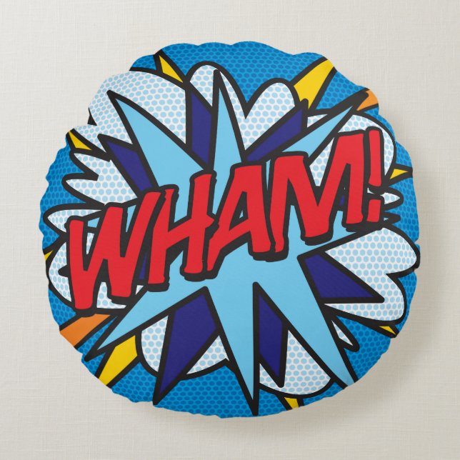 Cojín Redondo WHAM KA-POW Diversión Retro Libro Pop Art (Anverso)