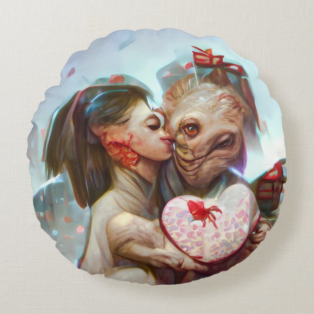 Cojín Redondo Whimsical Alien Romance (Anverso)