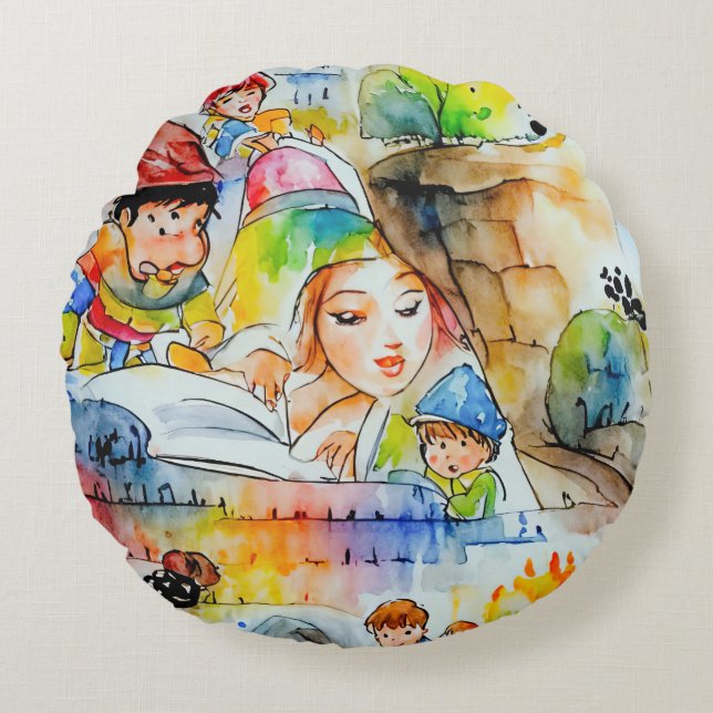 Cojín Redondo Whimsical Fairy Tale Ilustracion (Anverso)