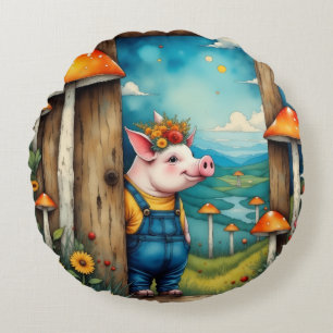 Cojín Redondo Whimsical Piglet