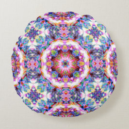 Cojín Redondo Whimsical Purple Blue Pink Colorful Pattern