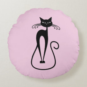 Cojín Redondo Whimsical Skinny Black Cat Rosa