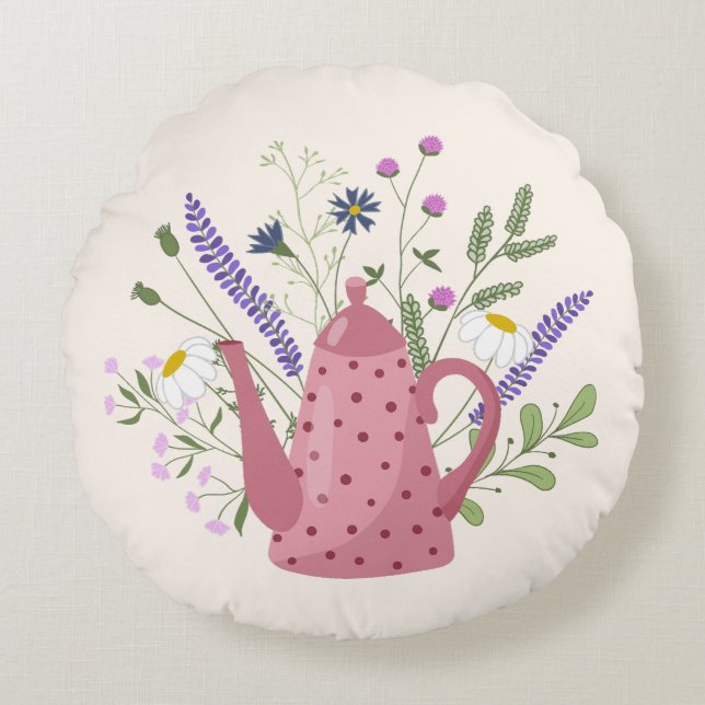 Cojín Redondo Whimsical Tea Time Doodle Throw Pillow (Anverso)