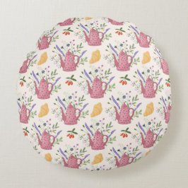 Cojín Redondo Whimsical Tea Time Doodle Throw Pillow