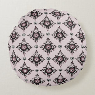 Cojín Redondo Whimsical Whispers: fondo de lavanda, Damask