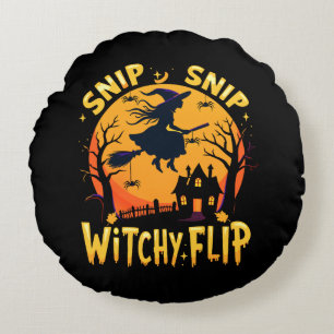 Cojín Redondo Whimsical Witch Halloween Design - Snip Snip Flip