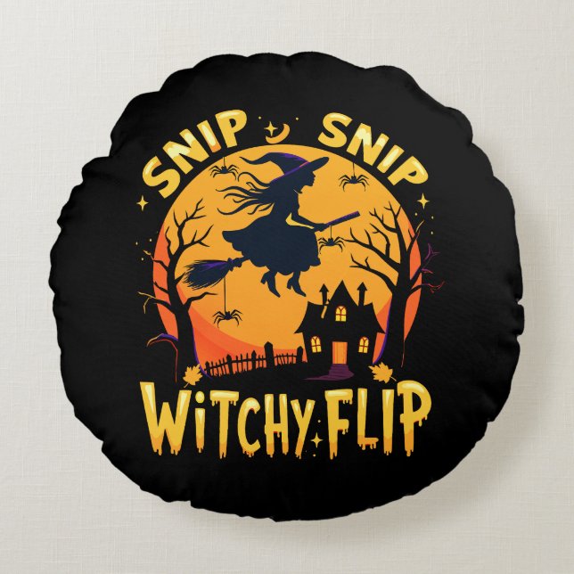 Cojín Redondo Whimsical Witch Halloween Design - Snip Snip Flip (Anverso)