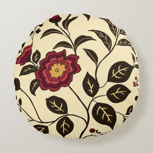 Cojín Redondo Whisper floral Amarillo rojo (Anverso)