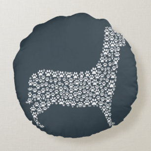 Cojín Redondo White Paw Print Dog Silhouette Pattern Fabric