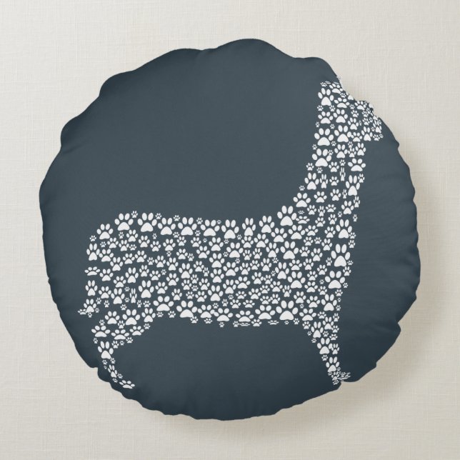 Cojín Redondo White Paw Print Dog Silhouette Pattern Fabric (Reverso)