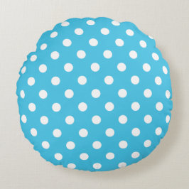 Cojín Redondo White Polka Dots on Aqua Blue Round Pillow