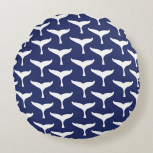 Cojín Redondo White Whale Tail Sea Animal Blue Ocean Marine