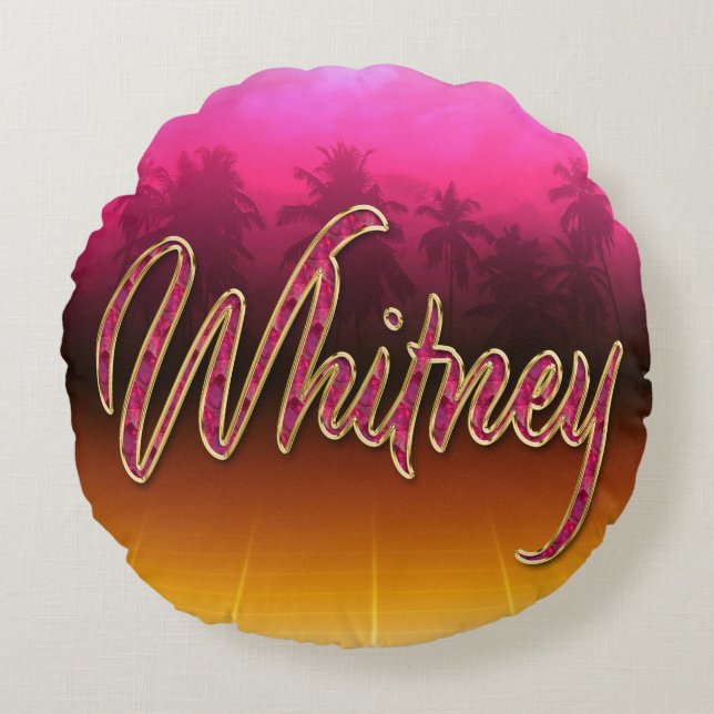 Cojín Redondo Whitney Vorname Name golden pink Kissen (Anverso)